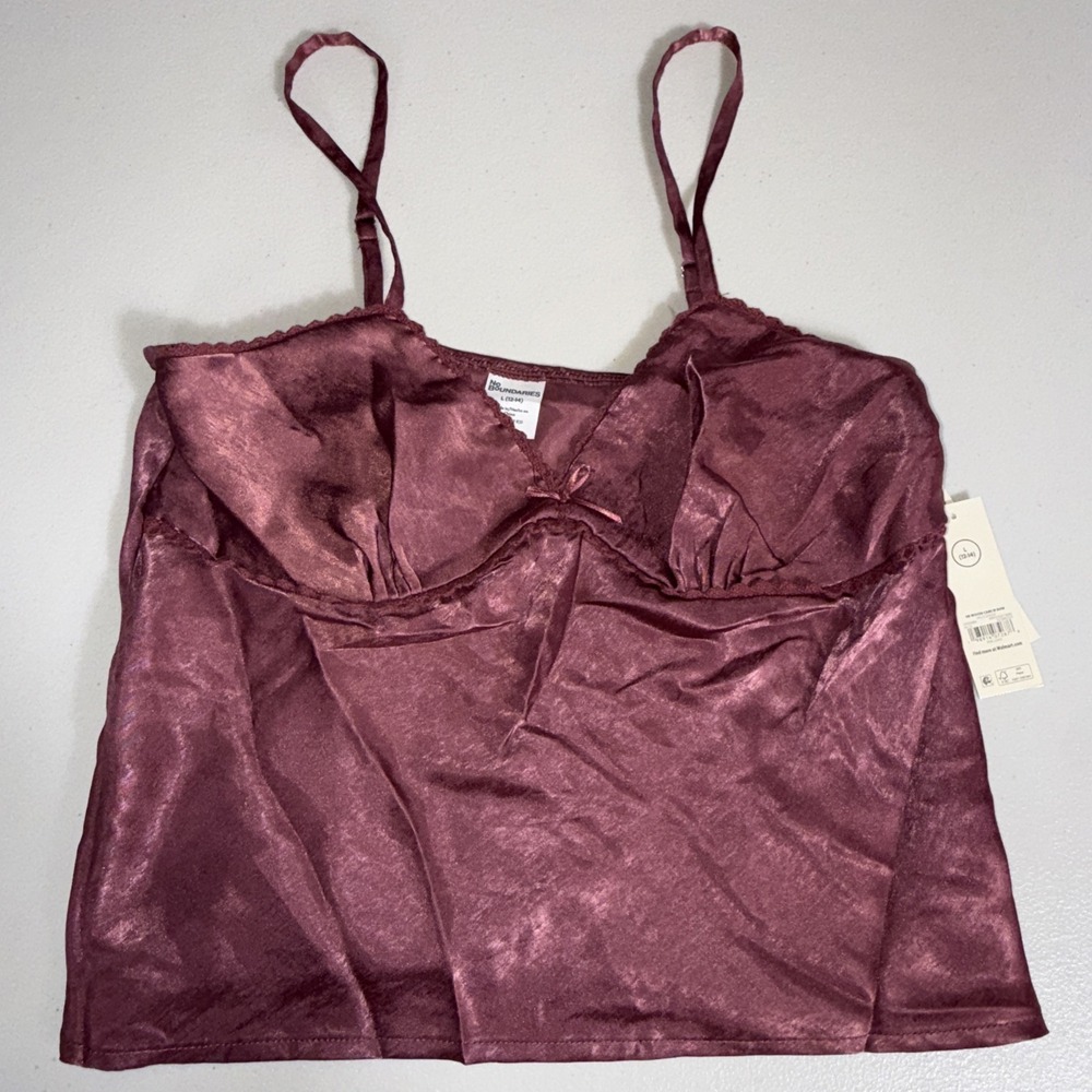 No Boundaries Women's Woven Cami Top with Lace Trim and‎ Bow, NWT Large (12-14)